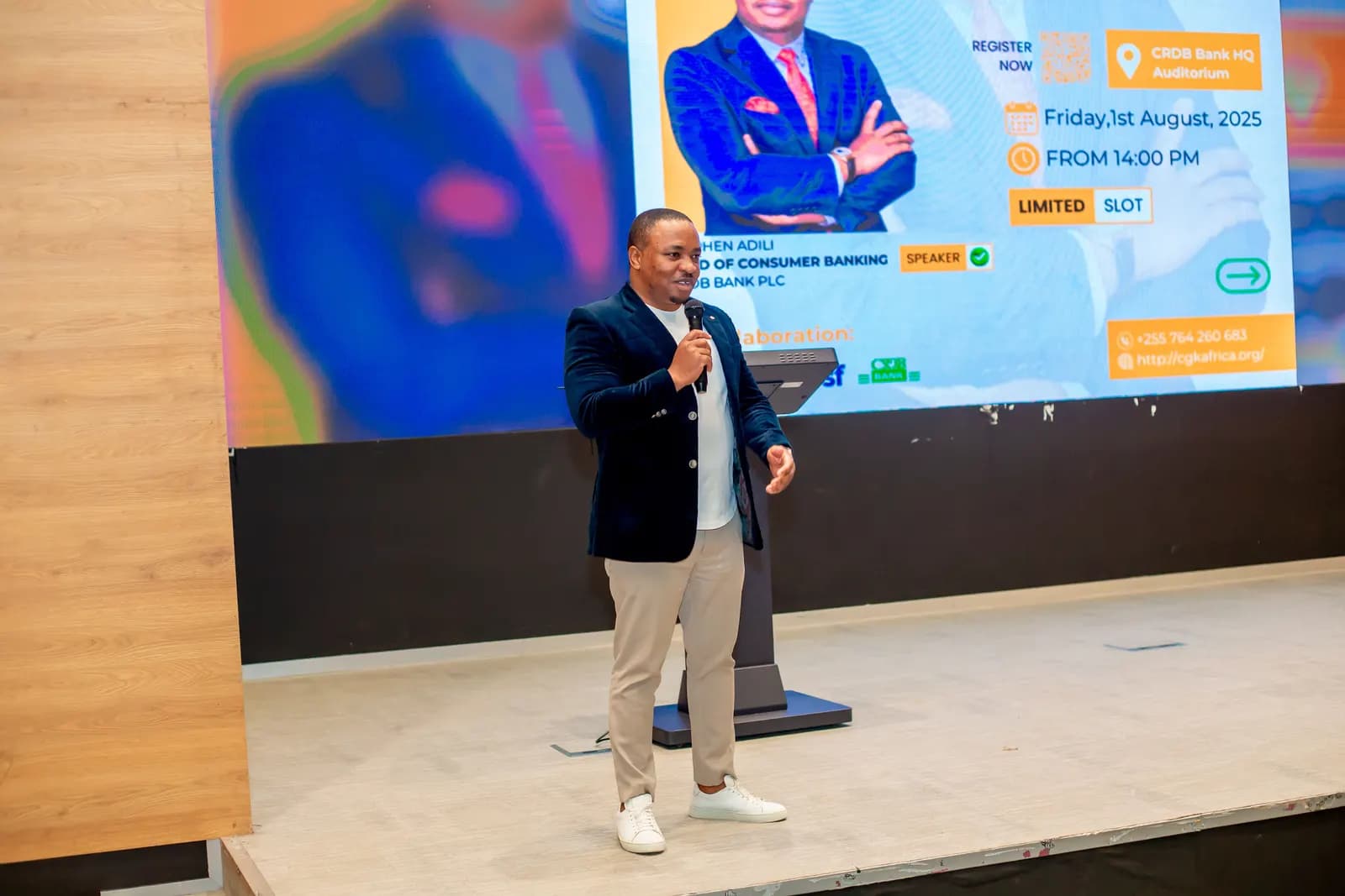 A CGK Africa speaker addressing the audience on stage